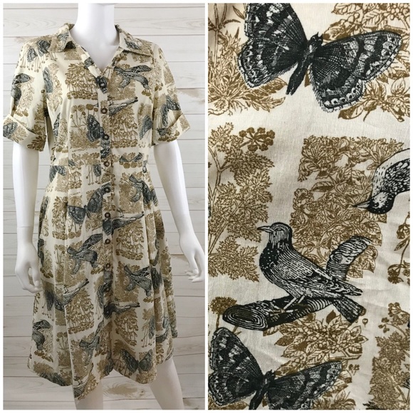 <Anthropologie> Alary Shirt Dress Bird Print 09 - Picture 2 of 6
